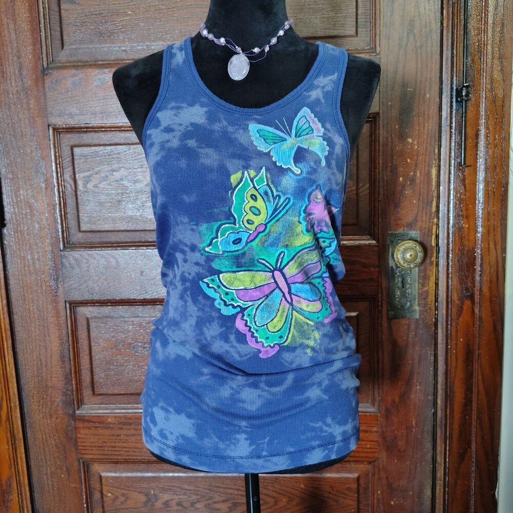Tie Dye Grunge Fairy Butterfly Graphic Razorback Tank Top Wmns L/T771